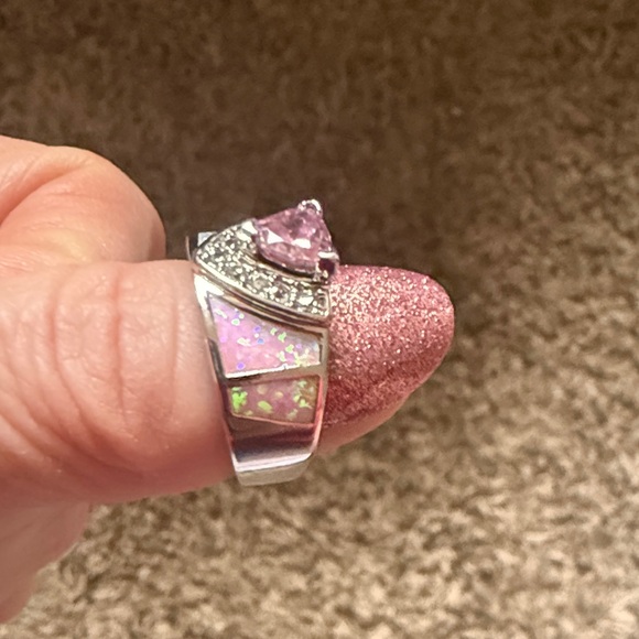 Elegant Pink and Silver Women's Ring - Picture 2 of 5